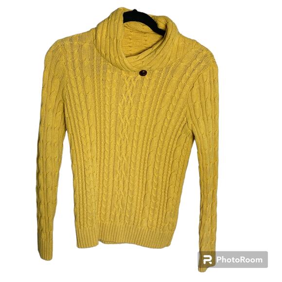 Jeanne Pierre Mockneck Cable Knit Sweater Yellow Pullover Long Sleeve Size Small - Picture 1 of 7